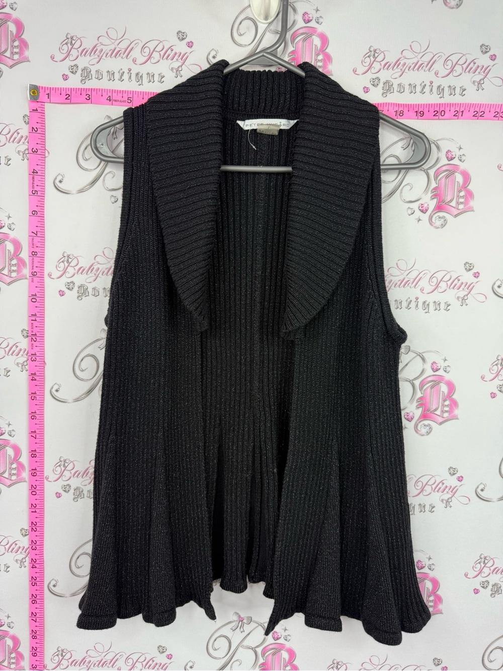 Peter Nygard vest Black Ribbed Open-Front Sleeveless Cardigan